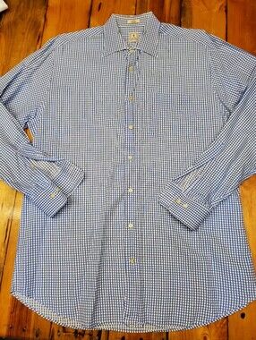 Peter Millar Blue White Gingham Check 100% Cotton Button Down Shirt Large